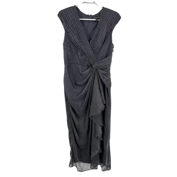 Adrianna Papell | Dresses | Adrianna Papell Gray Evening Gown Formal  Pintuck Ruffle Flowy Event Party | Poshmark